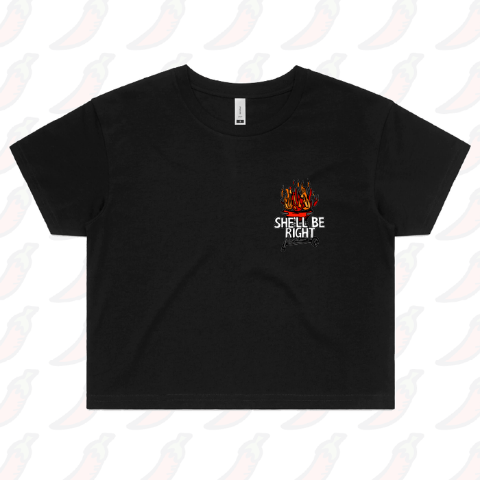 S / Black She’ll Be Right BBQ 🤷🔥 – Women's Crop Top