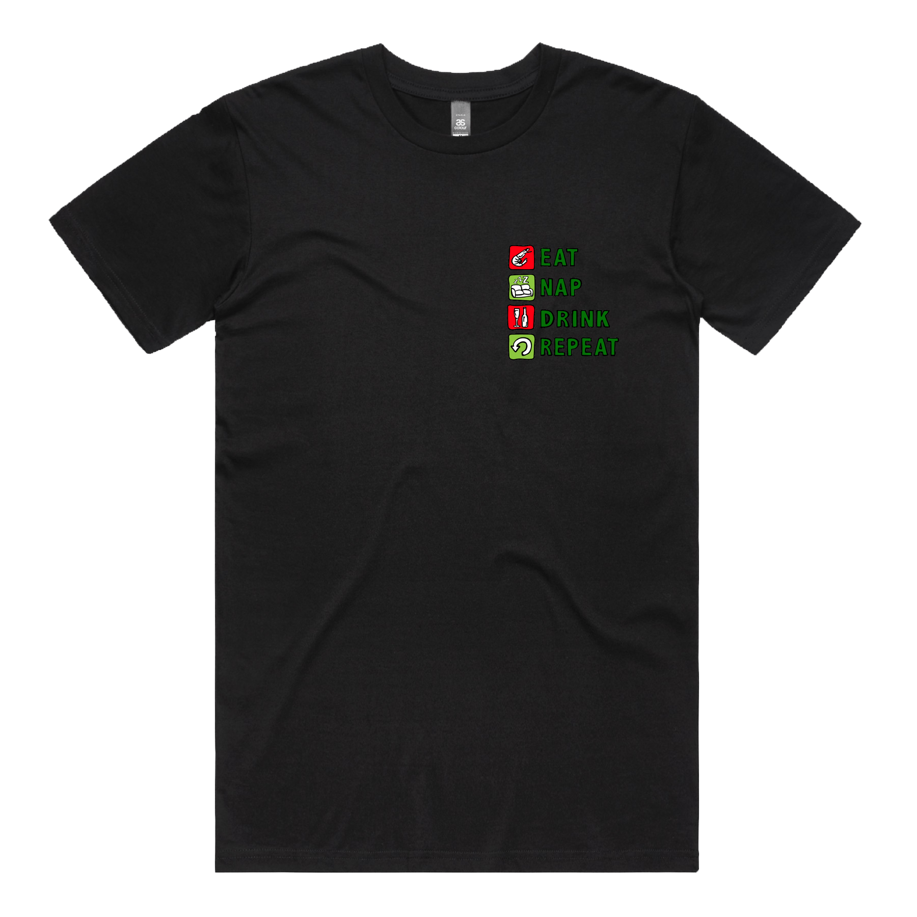 S / Black / Small Front Design Eat Nap Drink Repeat 🦐💤 - Men's T Shirt