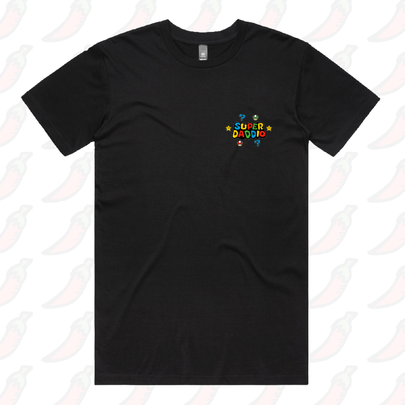 S / Black / Small Front Design Super Daddio ⭐🍄 – Men's T Shirt