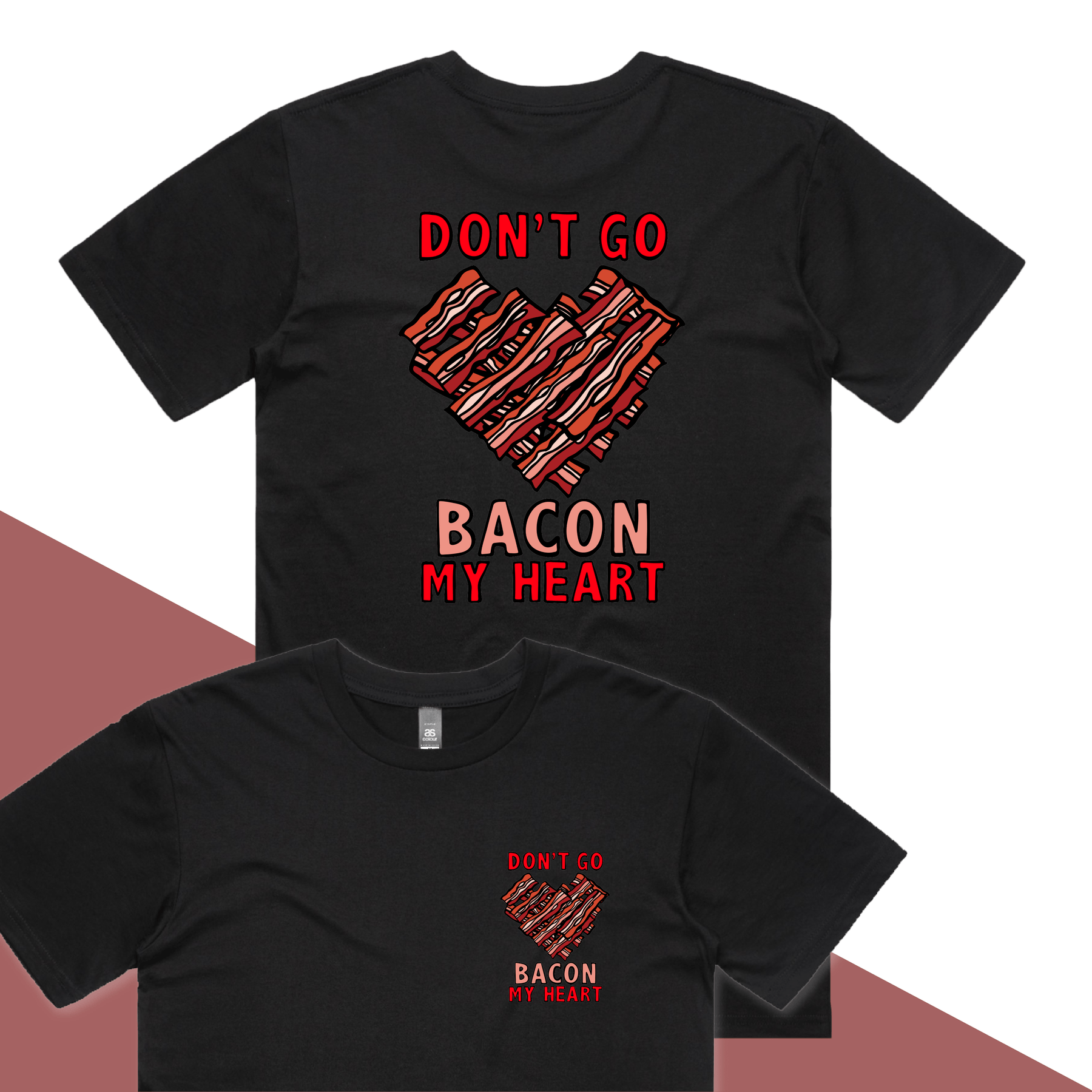 S / Black / Small Front & Large Back Design Bacon My Heart 🥓❤️- Men's T Shirt