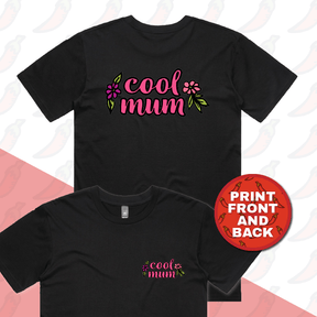 S / Black / Small Front & Large Back Design Cool Mum 🌷– Men's T Shirt