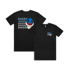 S / Black / Small Front & Large Back Design Daddy Shark 🦈 - Men's T Shirt