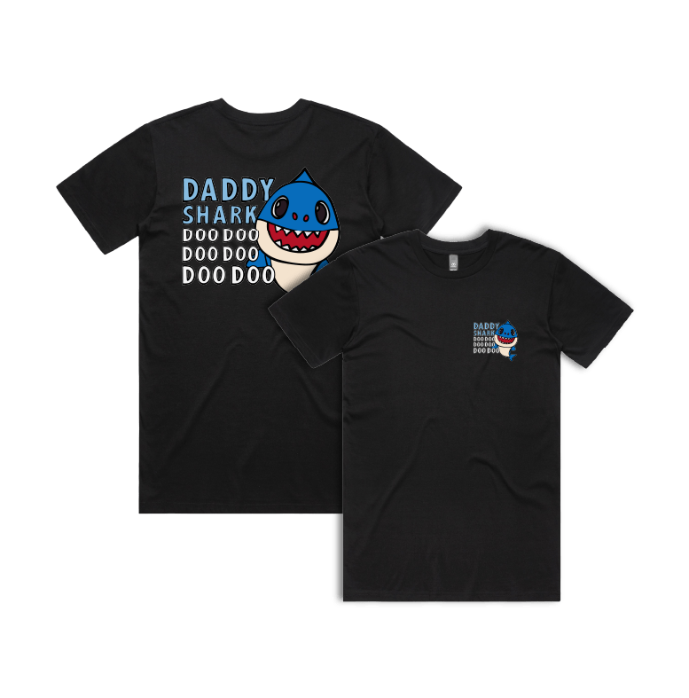 S / Black / Small Front & Large Back Design Daddy Shark 🦈 - Men's T Shirt
