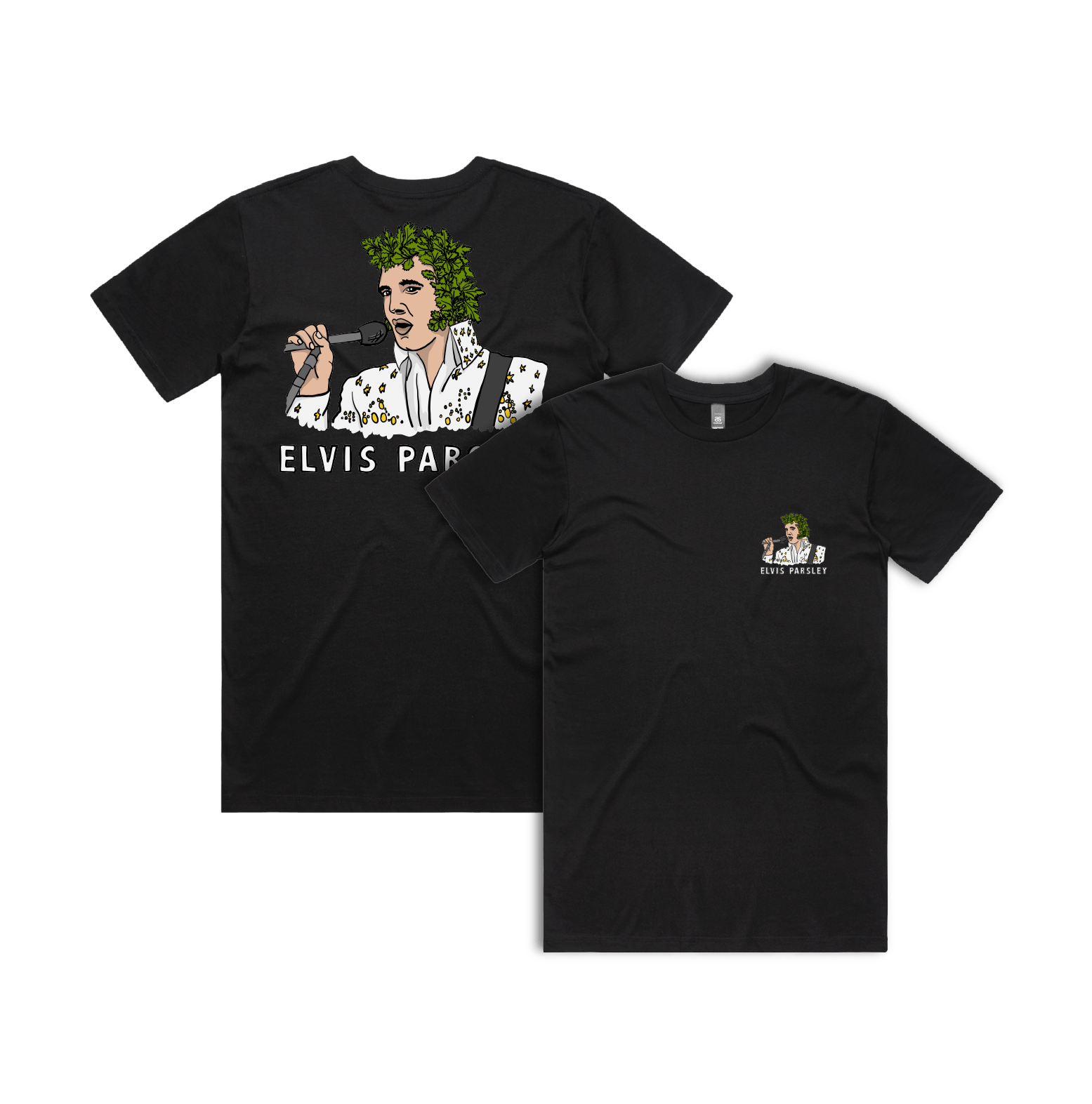 S / Black / Small Front & Large Back Design Elvis Parsley 🌿 - Men's T Shirt