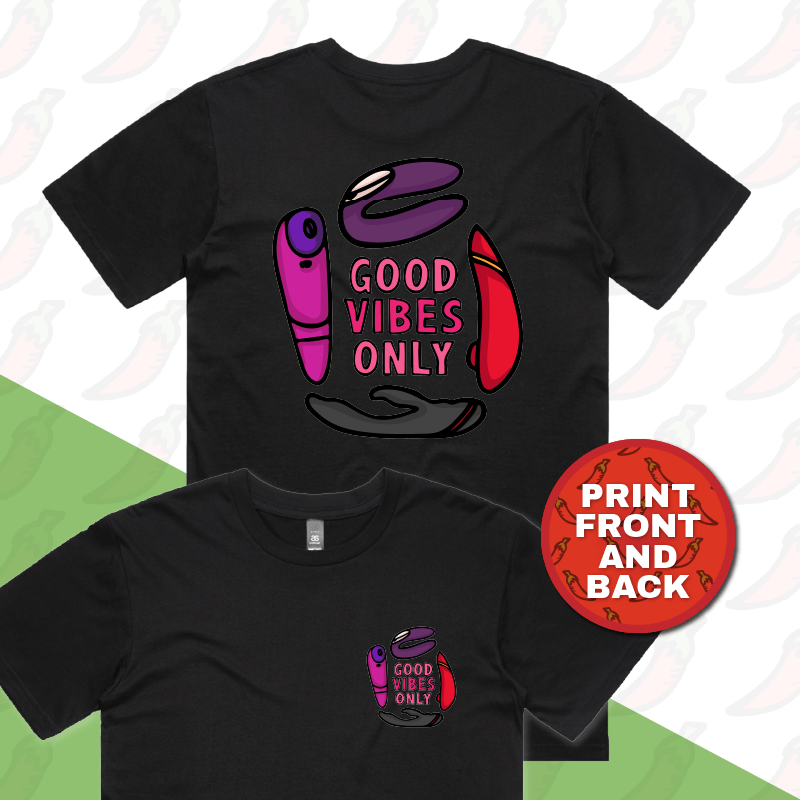 S / Black / Small Front & Large Back Design Good Vibes Only 🍡 – Men's T Shirt