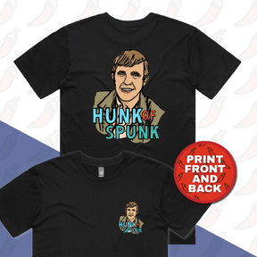 S / Black / Small Front & Large Back Design Hunk Of Spunk 👱- Men's T Shirt