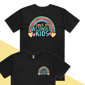 S / Black / Small Front & Large Back Design I Love My A$$hole Kids ❤️💢 - Men's T Shirt