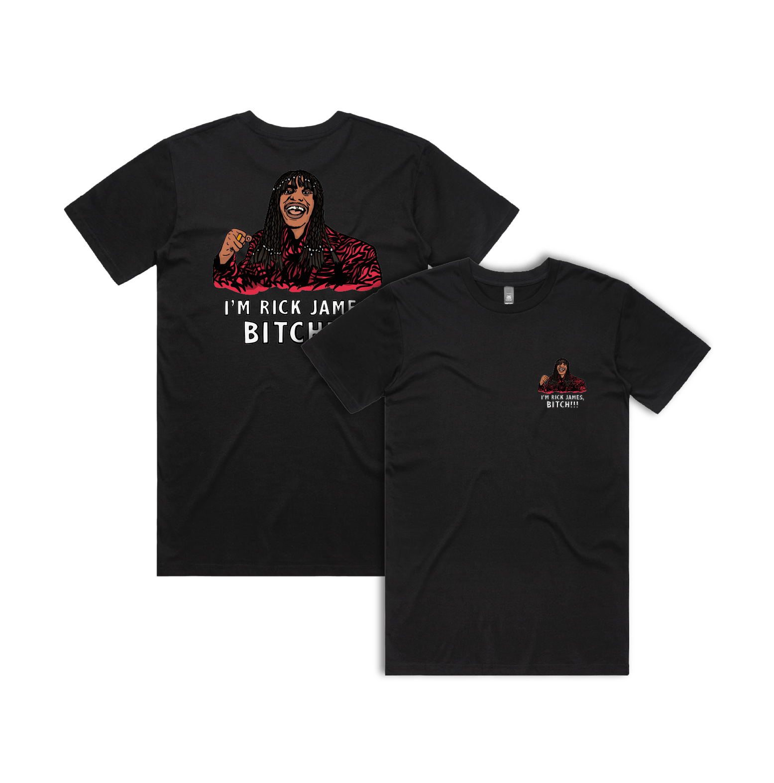 S / Black / Small Front & Large Back Design I'm Rick James ✋🏾 - Men's T Shirt