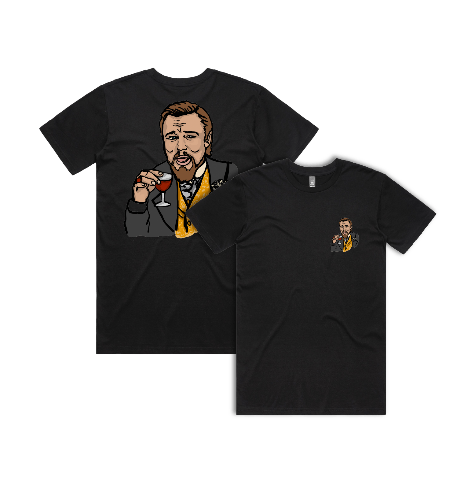 S / Black / Small Front & Large Back Design Laughing Leo 🍷 - Men's T Shirt