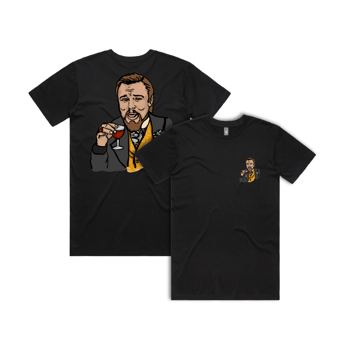 S / Black / Small Front & Large Back Design Laughing Leo 🍷 - Men's T Shirt