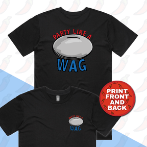 S / Black / Small Front & Large Back Design Party Like a WAG 🍽❄ - Men's T Shirt
