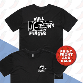 S / Black / Small Front & Large Back Design Pull My Finger 👉 – Men's T Shirt