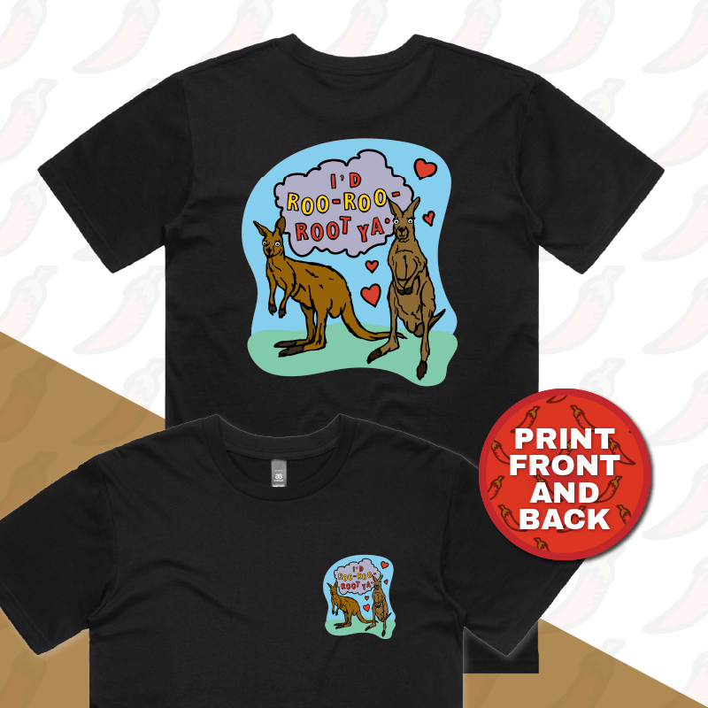 S / Black / Small Front & Large Back Design Roo Roo Root Ya 🦘 – Men's T Shirt
