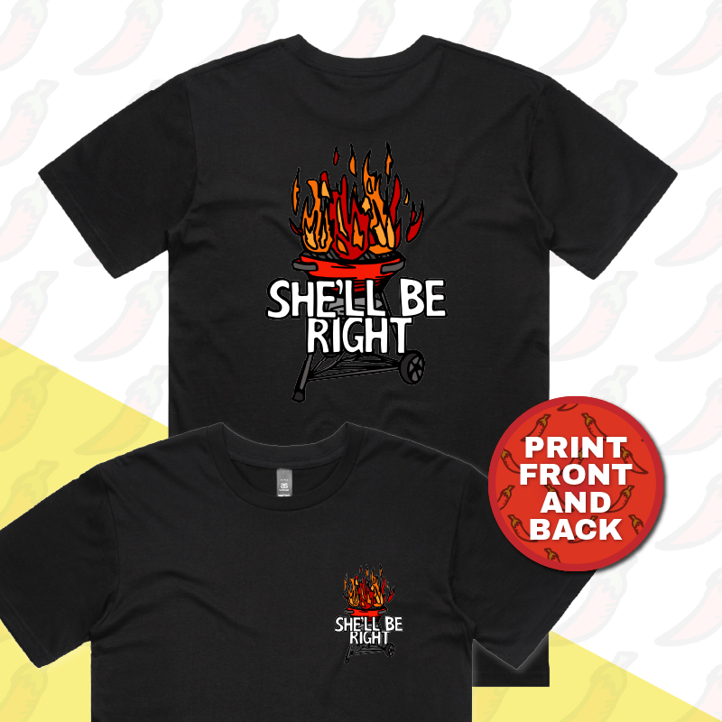 S / Black / Small Front & Large Back Design She’ll Be Right BBQ 🤷🔥 – Men's T Shirt