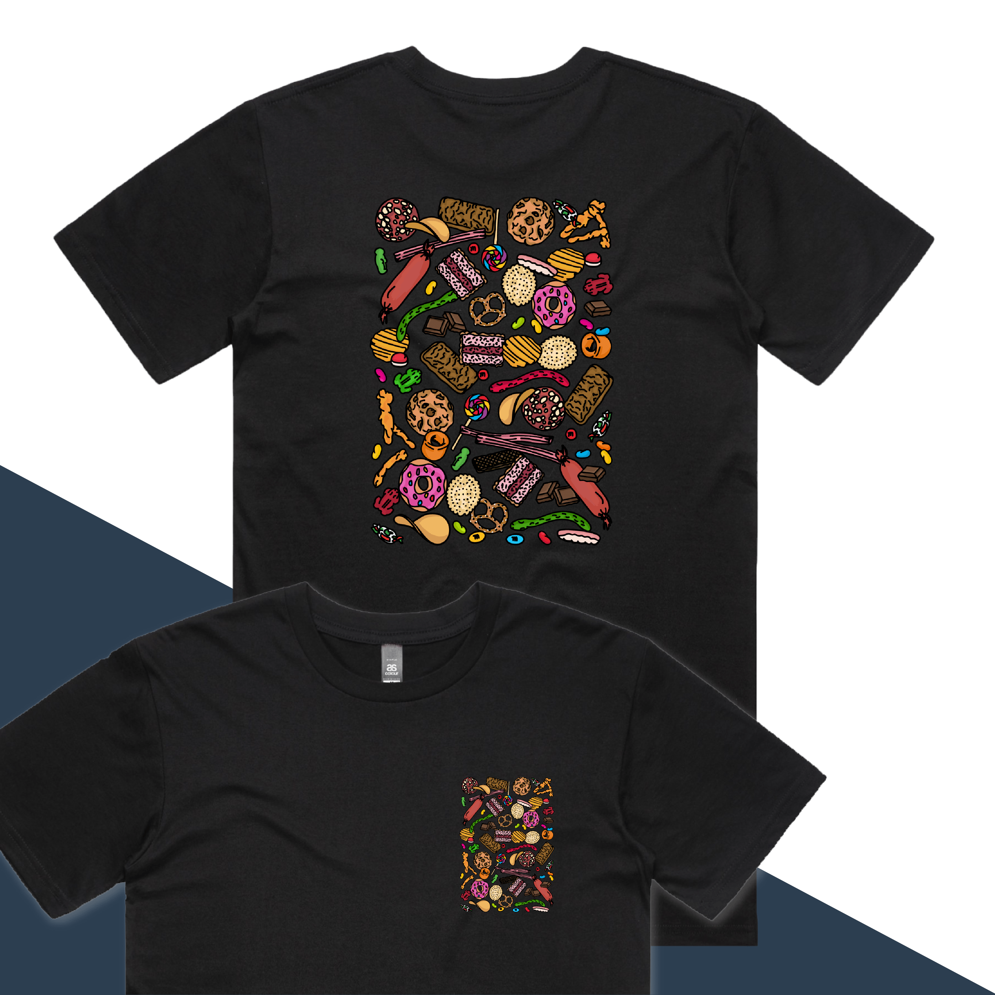 S / Black / Small Front & Large Back Design Snacks! 🍬🍪 - Men's T Shirt