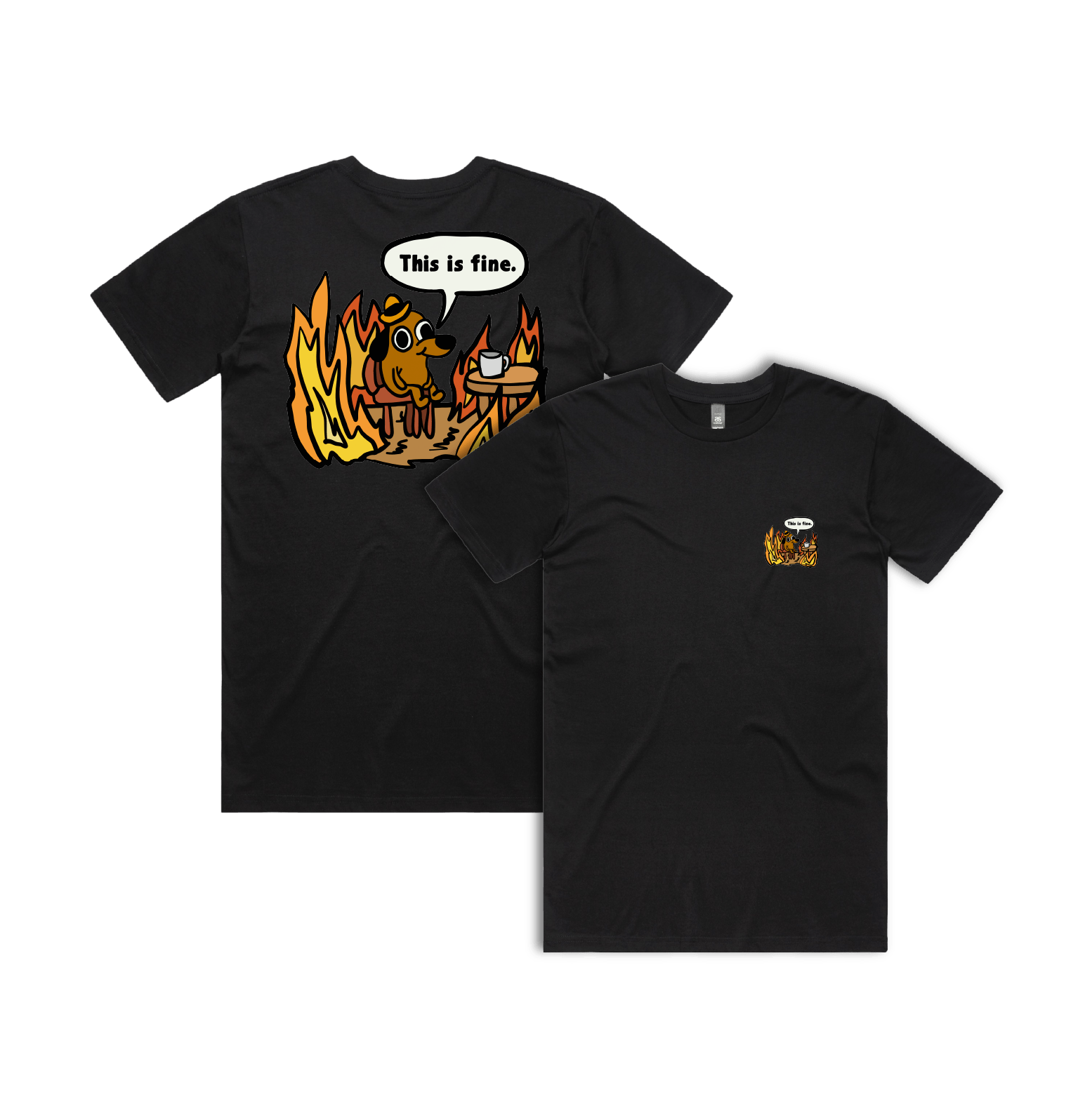 S / Black / Small Front & Large Back Design This Is Fine 🔥 - Men's T Shirt