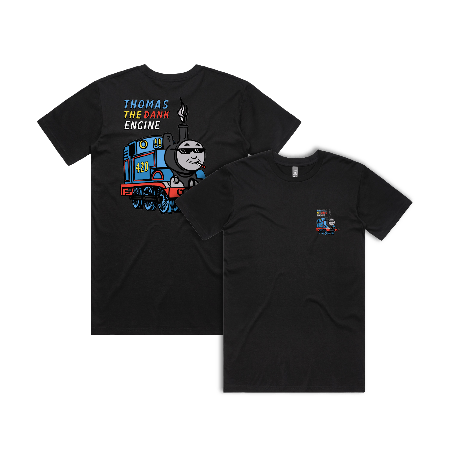 S / Black / Small Front & Large Back Design Thomas The Dank Engine 🚂 - Men's T Shirt