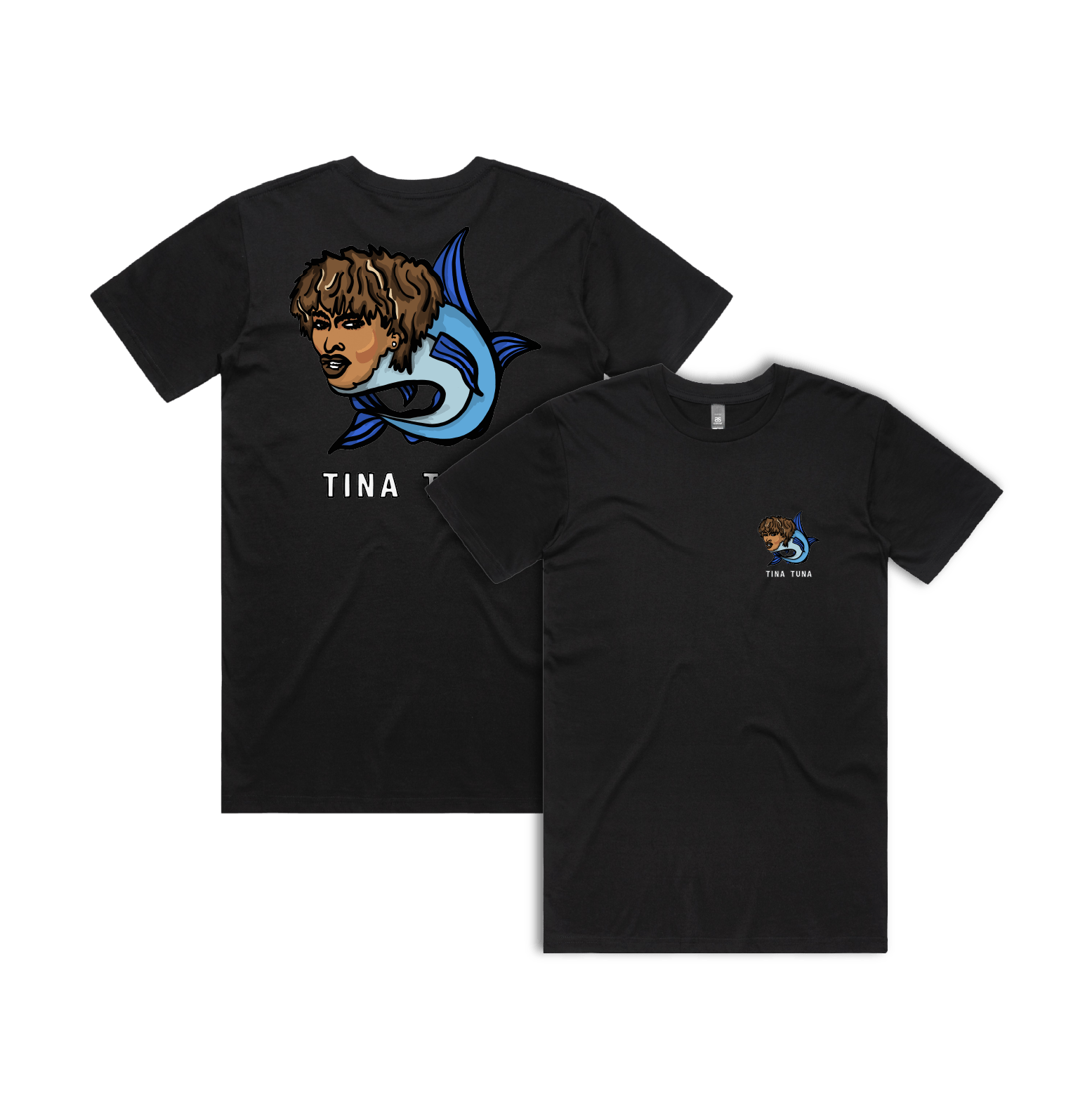 S / Black / Small Front & Large Back Design Tina Tuna 🐟 - Men's T Shirt