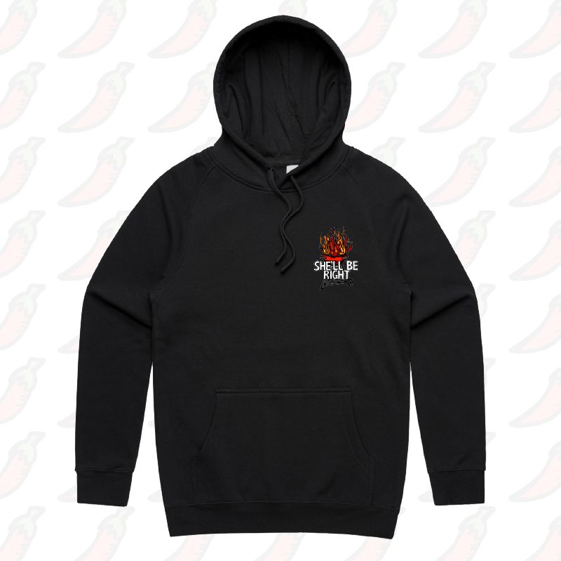 S / Black / Small Front Print She’ll Be Right BBQ 🤷🔥 – Unisex Hoodie