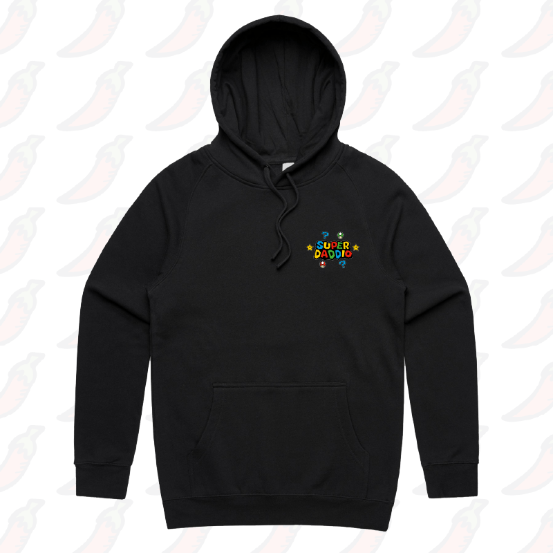 S / Black / Small Front Print Super Daddio ⭐🍄 – Unisex Hoodie