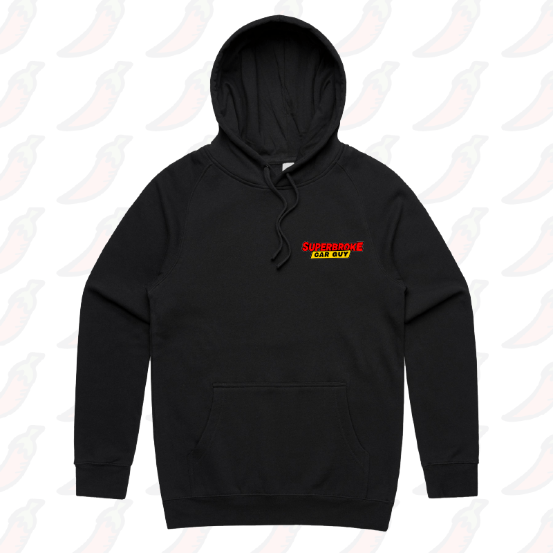 S / Black / Small Front Print Superbroke Car guy 🚗💸 – Unisex Hoodie