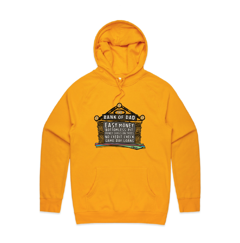 S / Gold / Large Front Design Bank of Dad 💰 - Unisex Hoodie