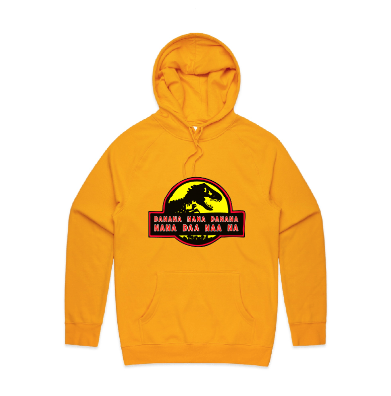 S / Gold / Large Front Design Jurassic Park Theme 🦕 - Unisex Hoodie