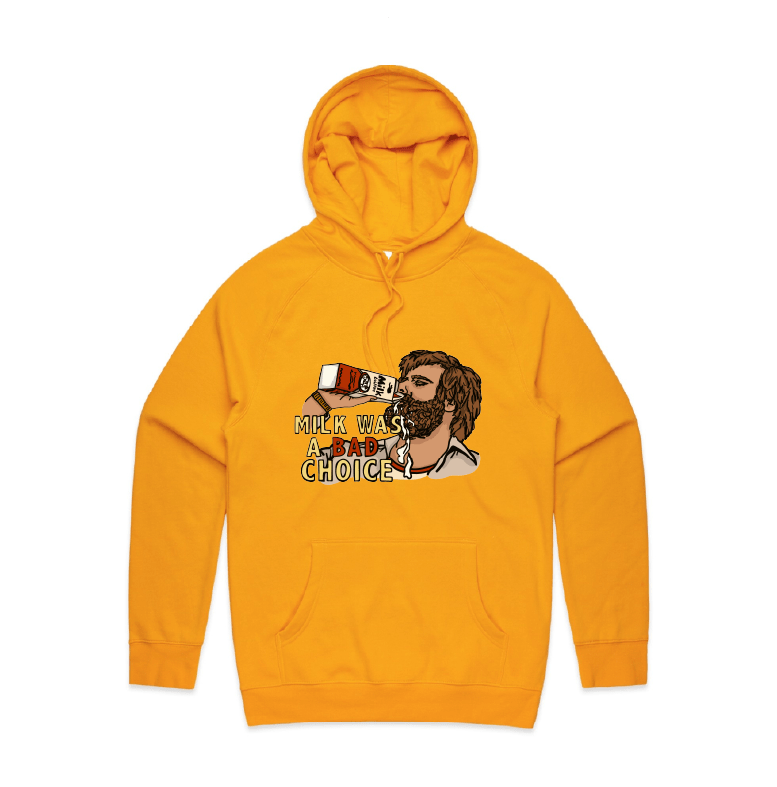 S / Gold / Large Front Design Milk Was A Bad Choice 🥛 - Unisex Hoodie