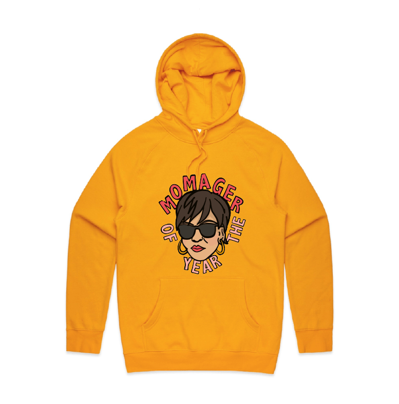S / Gold / Large Front Design Momager 🕶️ - Unisex Hoodie