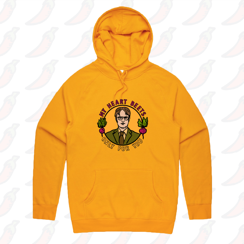 S / Gold / Large Front Design My Heart Beets For You 💓 - Unisex Hoodie