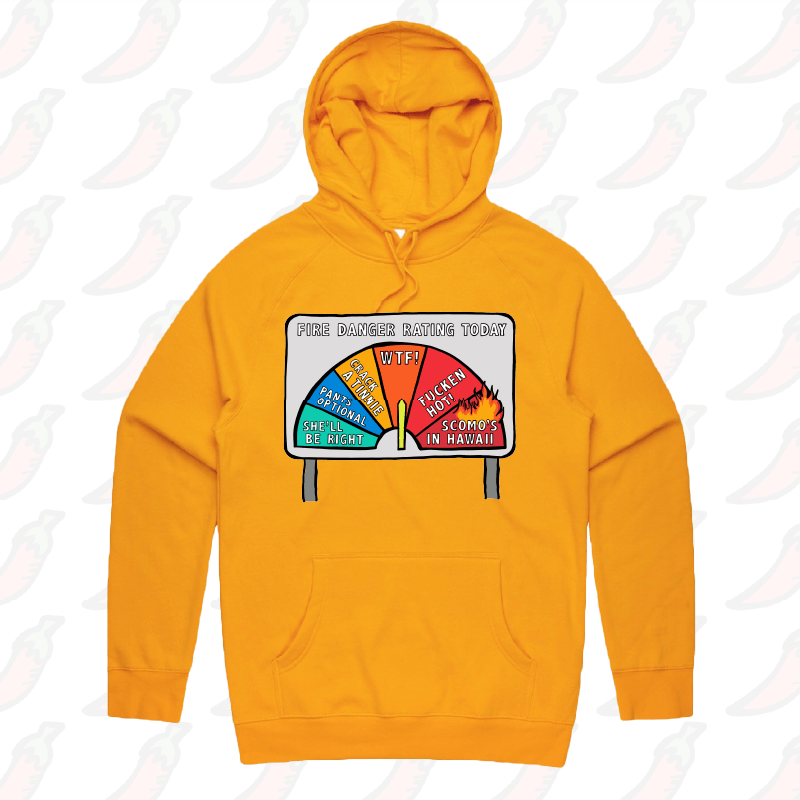 S / Gold / Large Front Print Aussie Fire Danger Rating 🚒 - Unisex Hoodie