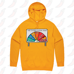 S / Gold / Large Front Print Aussie Fire Danger Rating 🚒 - Unisex Hoodie