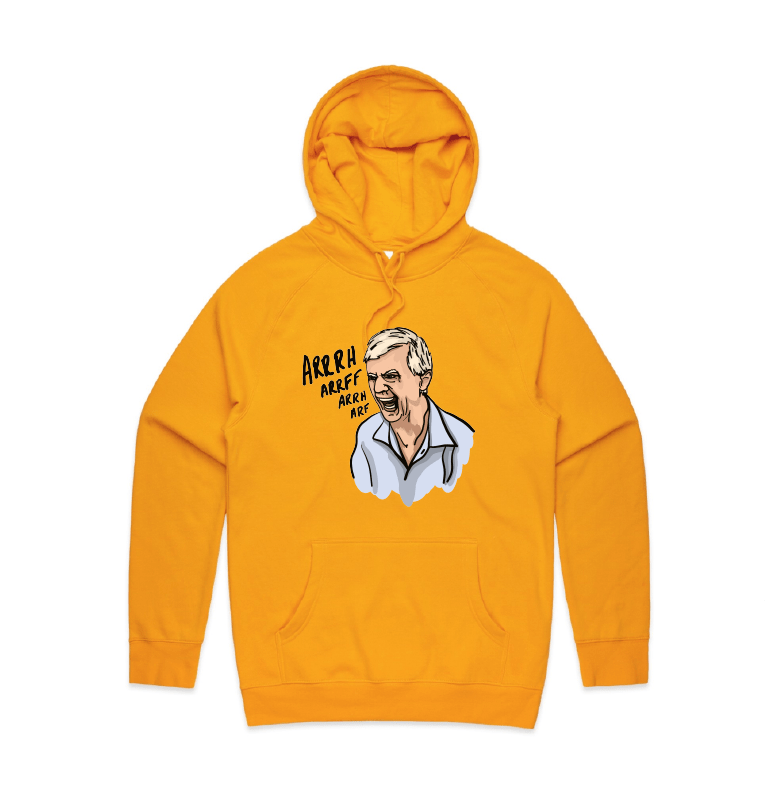 S / Gold / Large Front Print Barking Dog Man 🗣️ - Unisex Hoodie