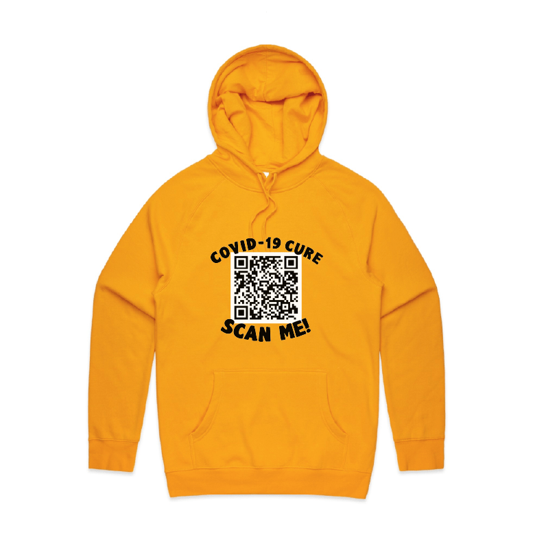 S / Gold / Large Front Print Big Barry UNCENSORED QR Prank 🍆  - Unisex Hoodie