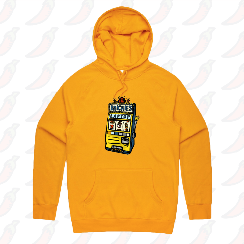 S / Gold / Large Front Print Brickie’s Laptop 🎰 - Unisex Hoodie