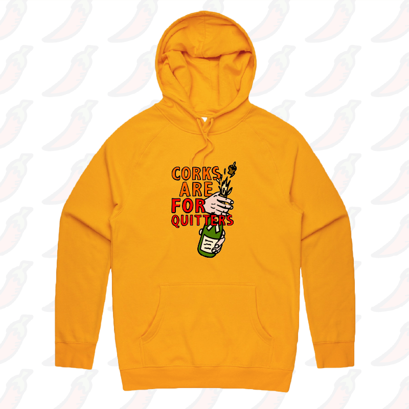 S / Gold / Large Front Print Corks Are For Quitters 🍾 – Unisex Hoodie