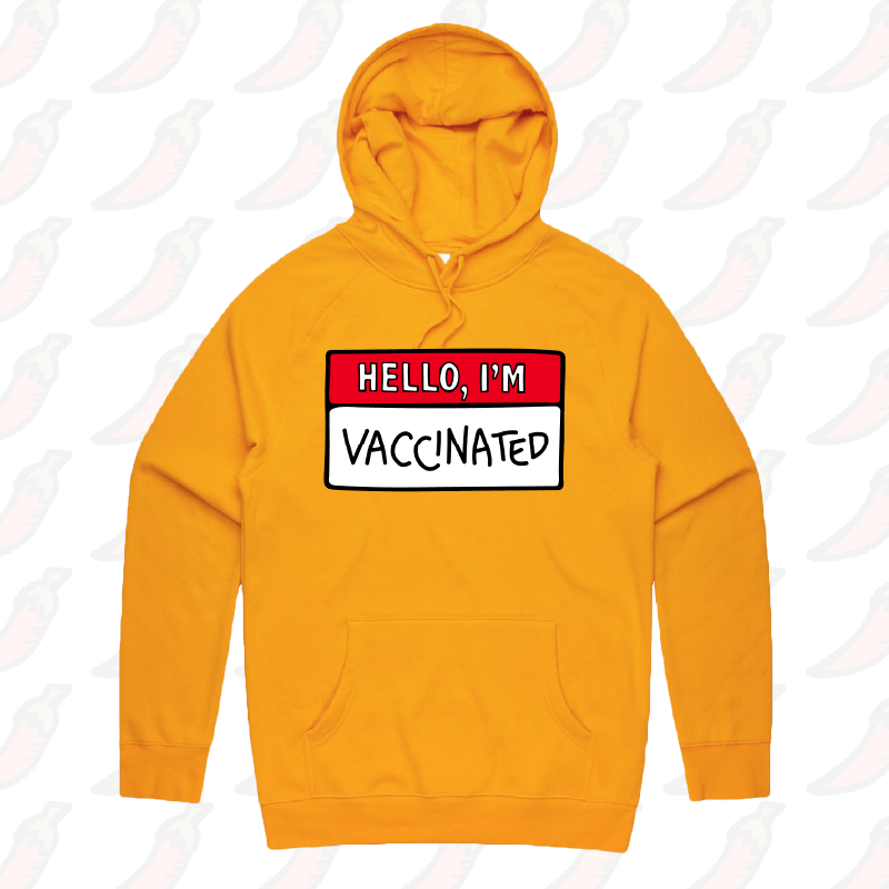S / Gold / Large Front Print Hello, I'm Vaccinated 👋 - Unisex Hoodie
