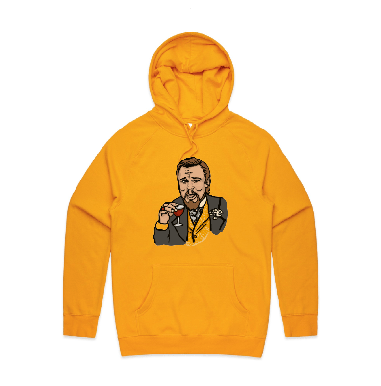 S / Gold / Large Front Print Laughing Leo 🍷 - Unisex Hoodie