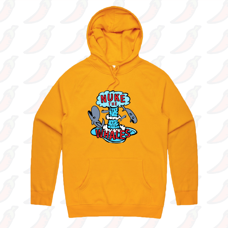 S / Gold / Large Front Print Nuke The Whales 💣🐳 – Unisex Hoodie