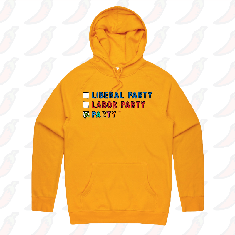 S / Gold / Large Front Print Party Vote ✅ - Unisex Hoodie