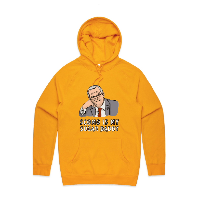 S / Gold / Large Front Print Scomo Sugar Daddy 💸 - Unisex Hoodie