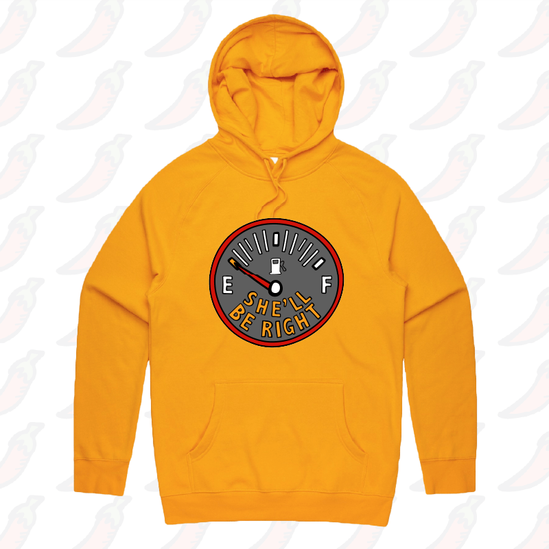 S / Gold / Large Front Print She’ll Be Right Fuel 🤷⛽ – Unisex Hoodie