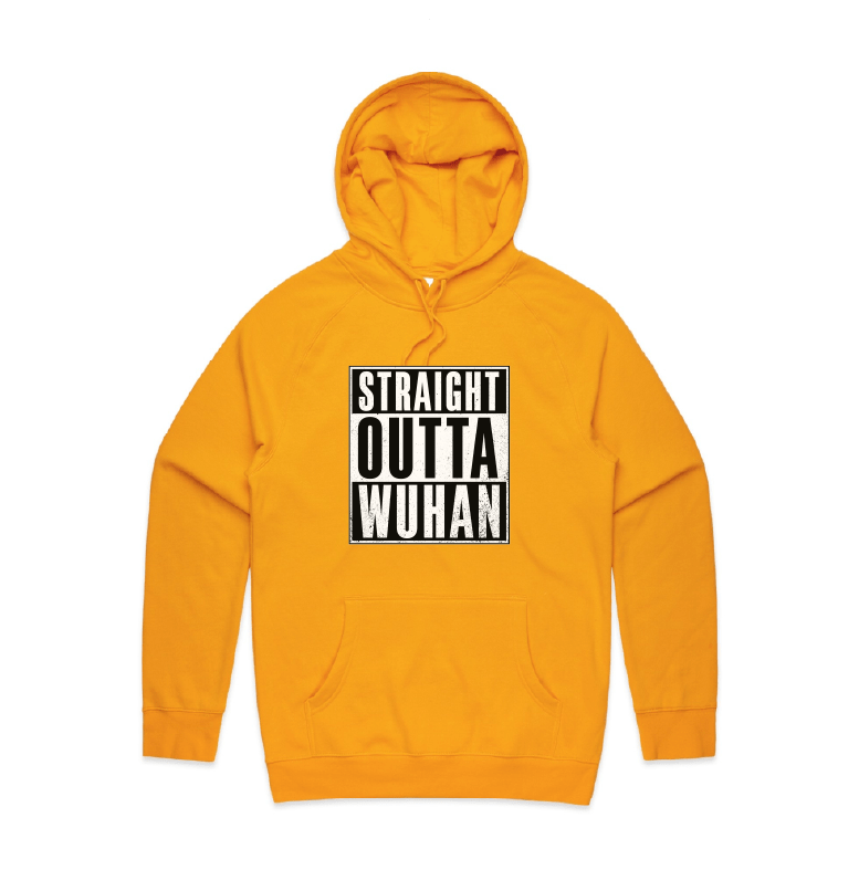 S / Gold / Large Front Print Straight Outta Wuhan ✊🏾 - Unisex Hoodie
