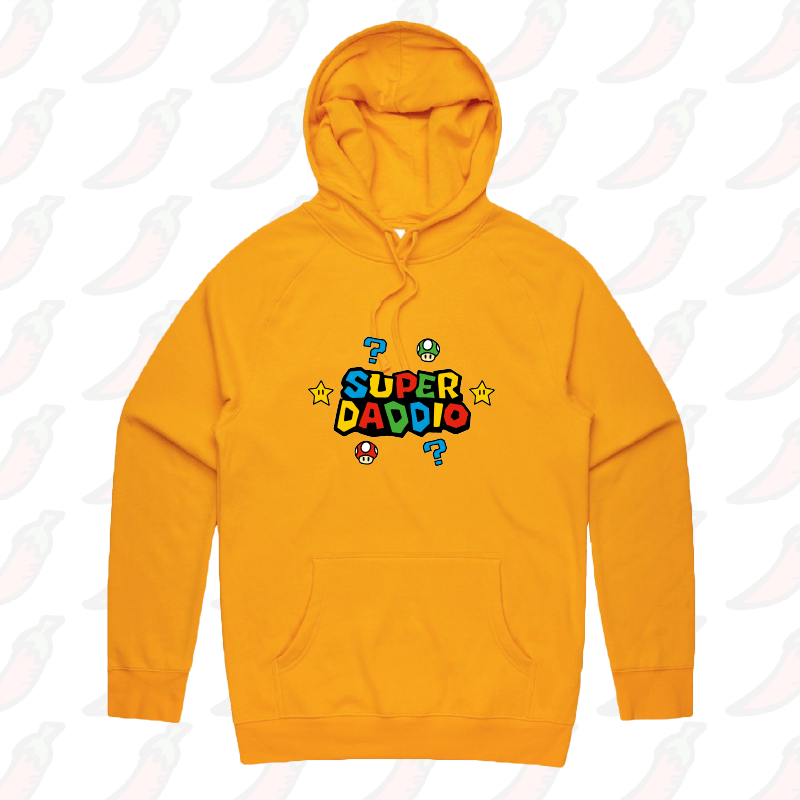 S / Gold / Large Front Print Super Daddio ⭐🍄 – Unisex Hoodie