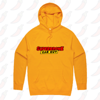 S / Gold / Large Front Print Superbroke Car guy 🚗💸 – Unisex Hoodie