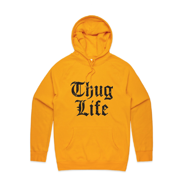S / Gold / Large Front Print Thug Life 🖕🏾 - Unisex Hoodie