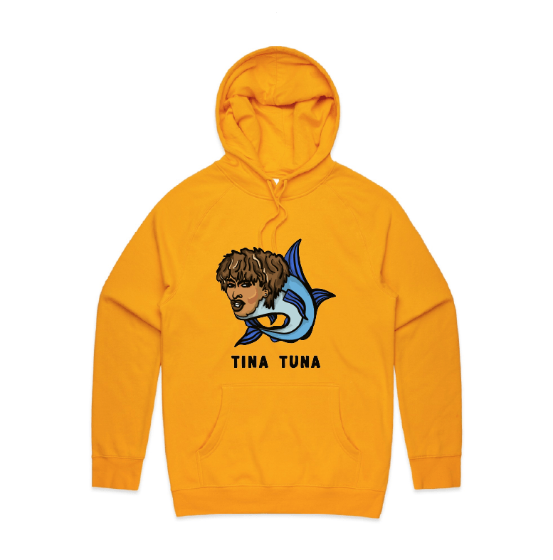 S / Gold / Large Front Print Tina Tuna 🐟 - Unisex Hoodie