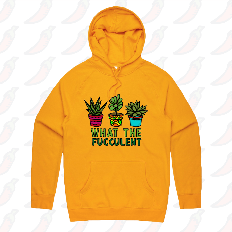 S / Gold / Large Front Print What The Fucculent 🌵 – Unisex Hoodie