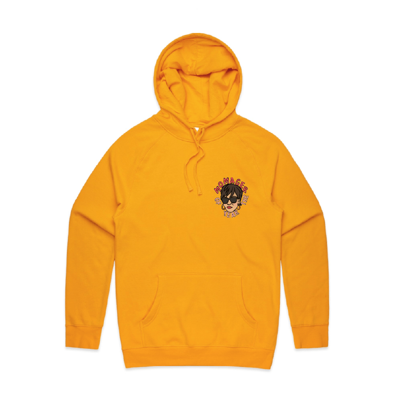 S / Gold / Small Front Design Momager 🕶️ - Unisex Hoodie