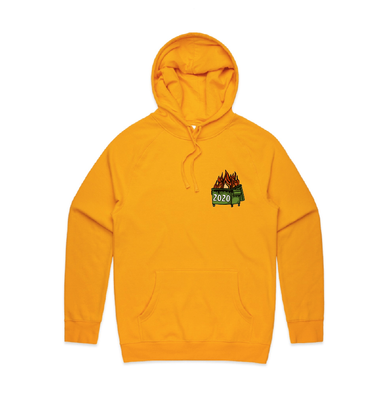S / Gold / Small Front Print 2020 Dumpster Fire 🗑️ - Unisex Hoodie